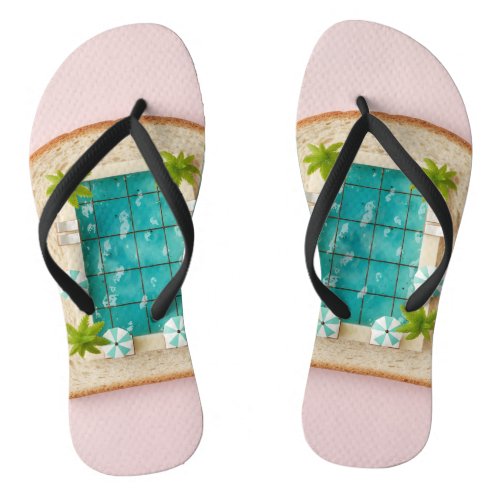 Pastel Vaporwave Pool Toast Flip Flops