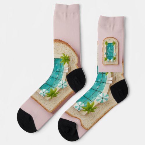 Pastel Vaporwave Pool Toast Socks