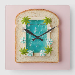 Pastel Vaporwave Pool Toast Square Wall Clock