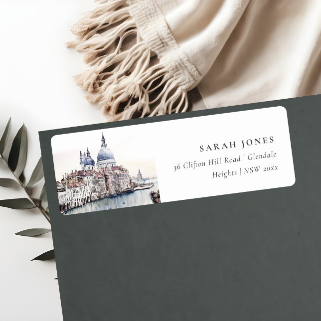 Pastel Venice Italy Canals Watercolor Address Label (Creator Uploaded)