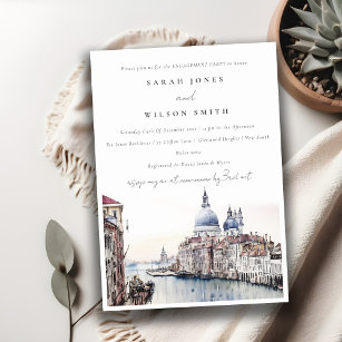 Pastel Venice Italy Canals Watercolor Engagement Invitation