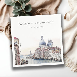 Pastel Venice Italy Canals Watercolor Wedding Napkins
