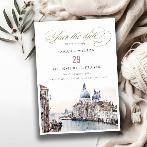 Pastel Venice Italy Canals Watercolor Wedding Save The Date
