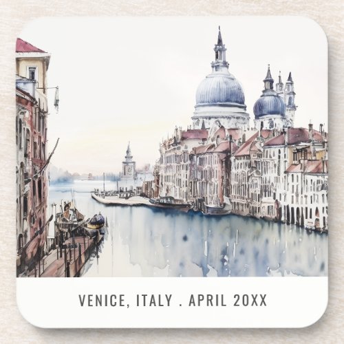 Pastel Venice Italy Watercolor Italian Travel Beverage Coaster