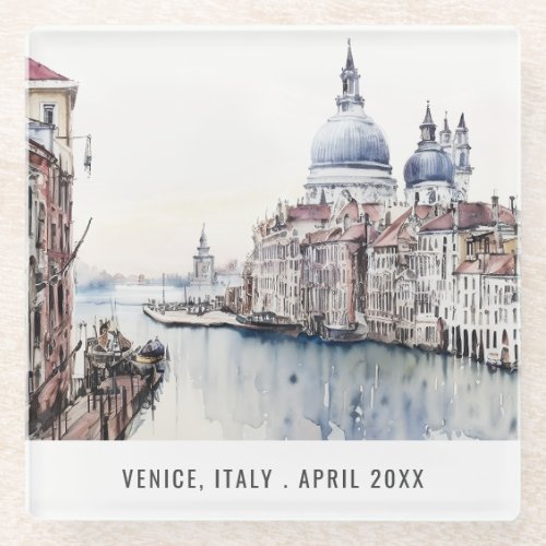 Pastel Venice Italy Watercolor Italian Travel Glass Coaster