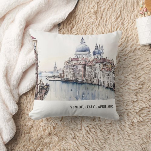 Pastel Venice Italy Watercolor Italian Travel Throw Pillow