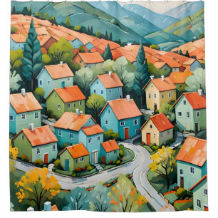 Pastel Village Dream Shower Curtain