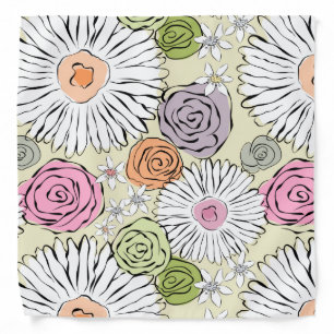 Pastel vintage abstract spring flowers bandana
