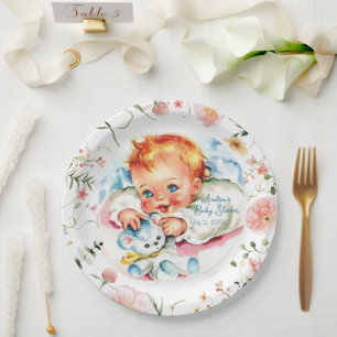 Pastel Vintage Baby Girl Baby Shower Paper Plate