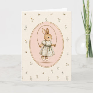 Pastel Vintage Bunny Girl Personalized Card