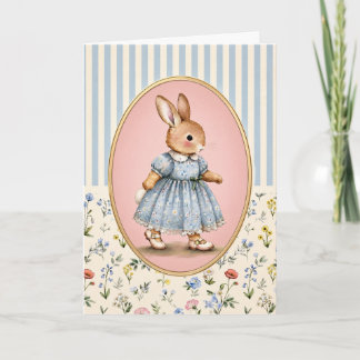 Pastel Vintage Bunny Girl Personalized Card