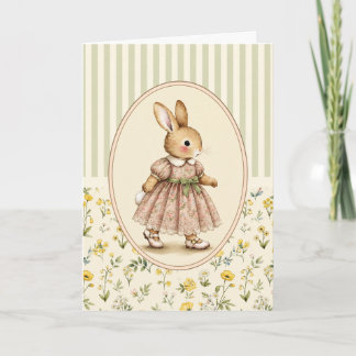 Pastel Vintage Bunny Girl Personalized Card