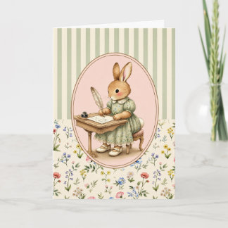 Pastel Vintage Bunny Girl Personalized Card
