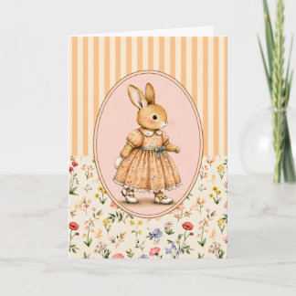 Pastel Vintage Bunny Girl Personalized Card