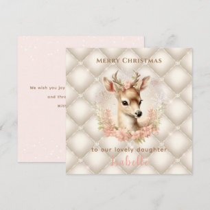 Pastel Vintage Deer Luxury Name Christmas Card
