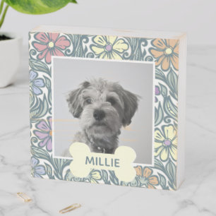 Pastel Vintage Floral Custom Dog Photo Wooden Box Sign