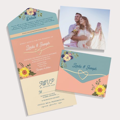 Pastel Vintage Floral Wedding All In One Invitation