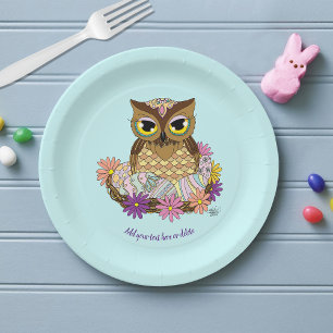 Pastel Vintage Owl Easter Eggs Nest Blue Daisy Paper Plates
