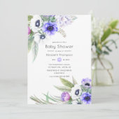 Pastel Violet and Plum Floral Baby Shower Invitation (Standing Front)