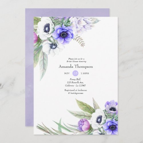 Pastel Violet and Plum Floral Bridal Shower Invitation