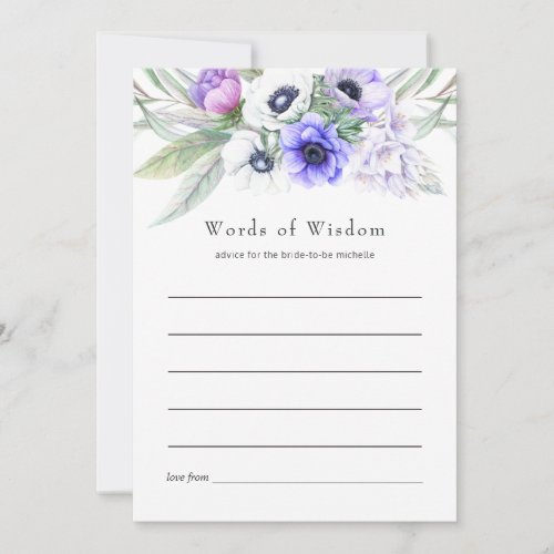 Pastel Violet Floral Bridal Shower Advice Card
