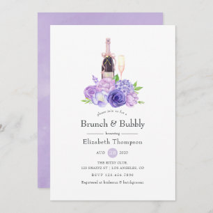 Pastel Violet Floral Brunch & Bubbly Bridal Shower Invitation