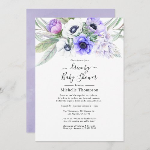 Pastel Violet Floral Drive By Bridal or Baby Showe Invitation