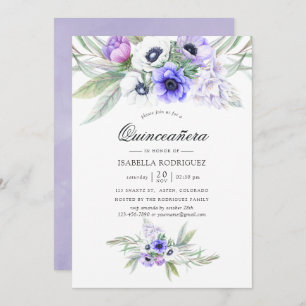 Pastel Violet Floral Quinceañera Invitation
