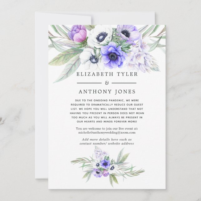 Pastel Violet Floral Reduced Guest List Announcement (Front)