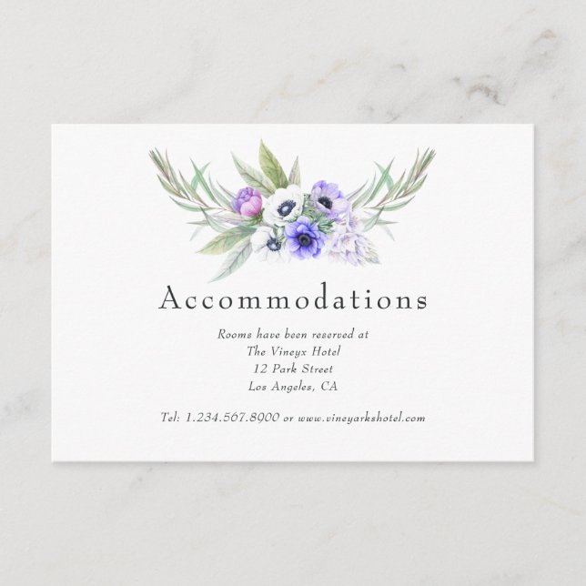 Pastel Violet Floral Wedding Accommodations Enclosure Card (Front)