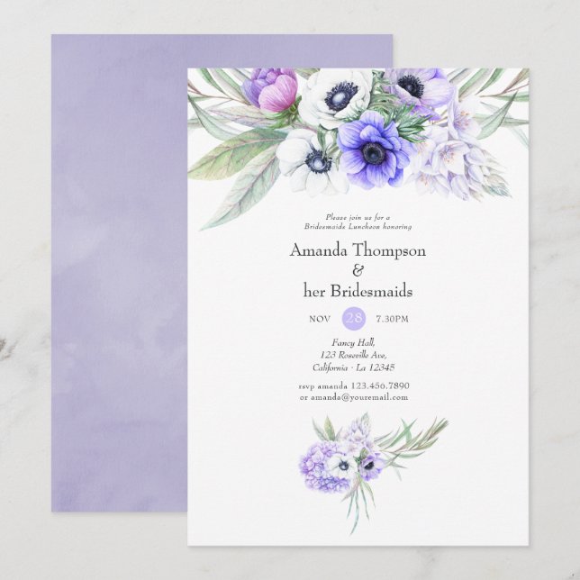 Pastel Violet Floral Wedding Bridesmaids Luncheon Invitation (Front/Back)