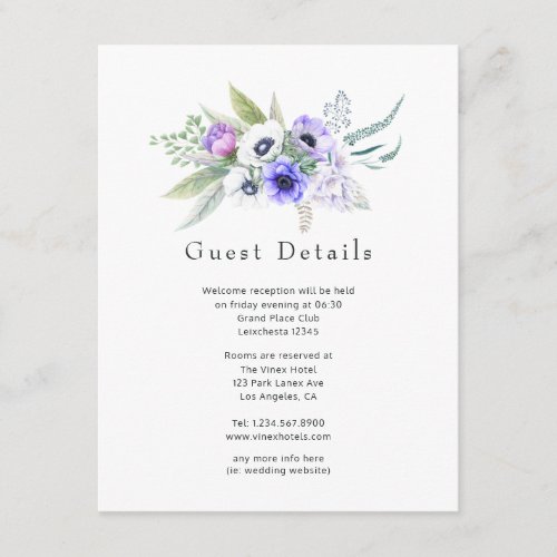 Pastel Violet Floral Wedding Guest Details Enclosure Card