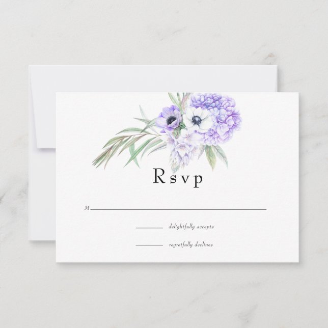 Pastel Violet Floral Wedding RSVP Card (Front)