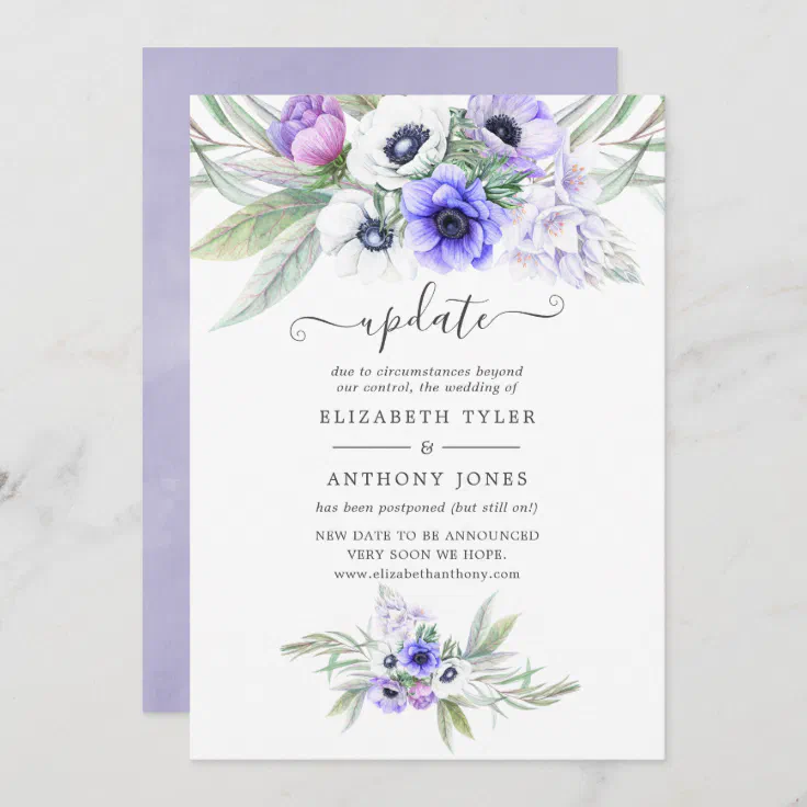 Pastel Violet Floral Wedding Update Invitation | Zazzle