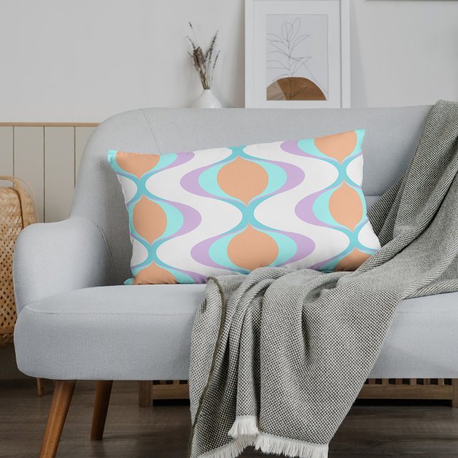 Pastel Violet Orange Aqua Blue Ogee White Waves Lumbar Pillow (Creator Uploaded)