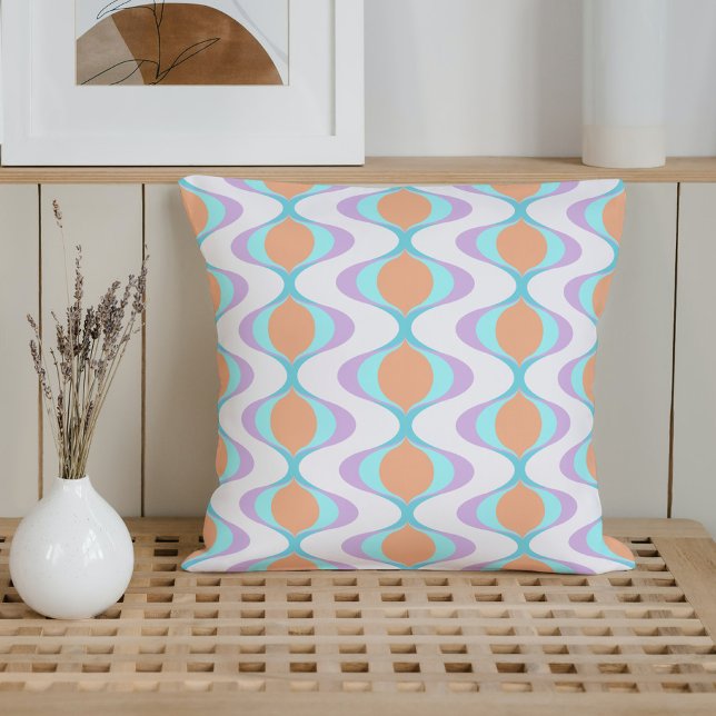 Pastel Violet Orange Aqua Blue Ogee White Waves Throw Pillow (Creator Uploaded)