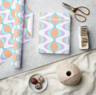 Pastel Violet Orange Aqua Blue Ogee White Waves Wrapping Paper