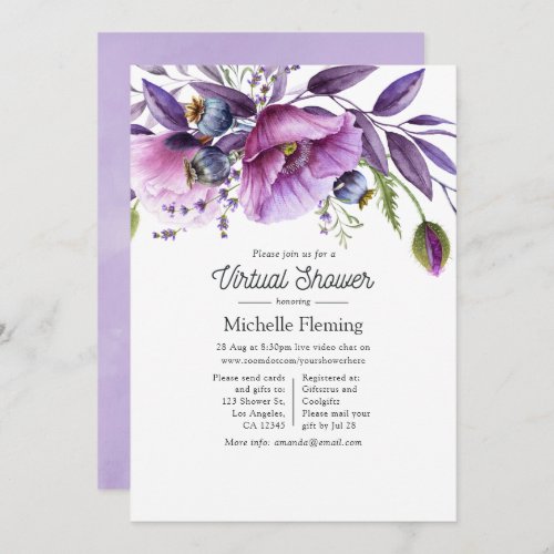 Pastel Violet Poppy Floral Virtual Baby Shower Invitation