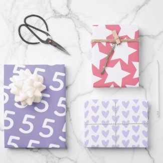 Pastel w. White Stars - Custum Age Kids Birthday W Wrapping Paper Sheets