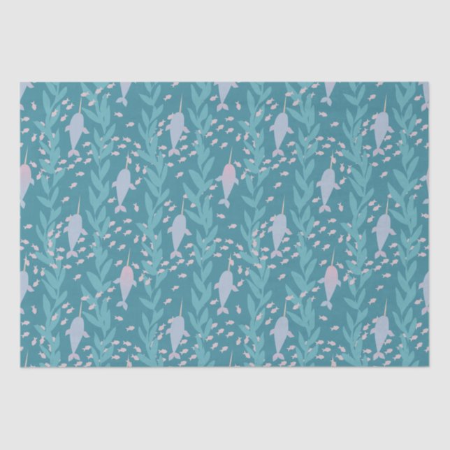 Pastel Wandering Pod of Narwhals Tissue Paper (Front)