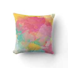 Pastel water color pink yellow aqua decor pillow