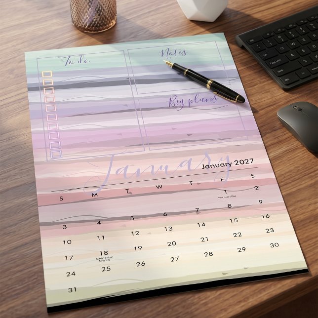 Pastel Watercolor Abstract Boho Office Desk Calendar (Creator Uploaded)