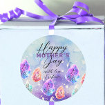 Pastel Watercolor and Ink Boho Leaves Mother&#39;s Day Classic Round Sticker