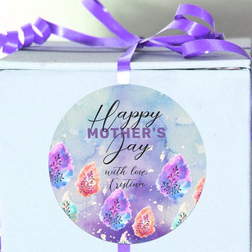 Pastel Watercolor and Ink Boho Leaves Mothers Day Classic Round Sticker