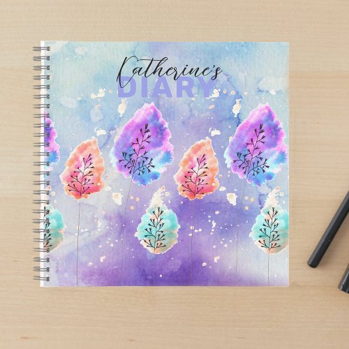 Pastel Watercolor and Ink Serene Leaves Diary Notebook