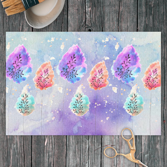 Pastel Watercolor and Ink Serene Magical Leaves