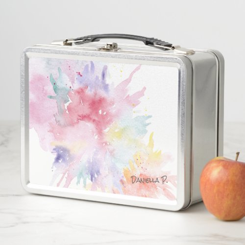 Pastel Watercolor Art Attack Kids Name Signature Metal Lunch Box
