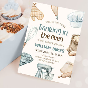 Pastel Watercolor Baking Baby Boy Shower Invitation