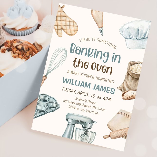 Pastel Watercolor Baking Baby Boy Shower  Invitation (Creator Uploaded)