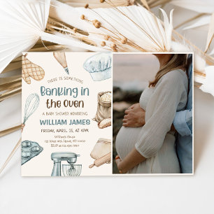Pastel Watercolor Baking Baby Boy Shower Photo Invitation
